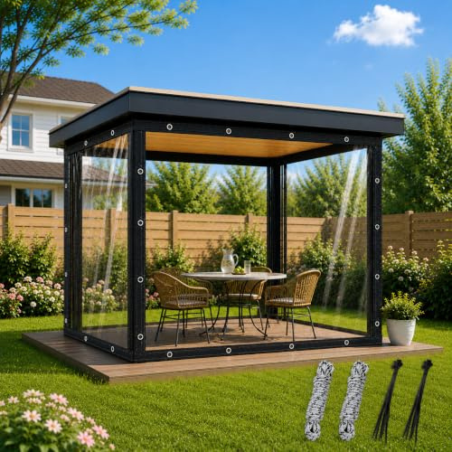 Xiaozhifu Bache Transparente Exterieur 3x4m,PVC 420g/M² BâChe Transparente avec 20 Serre-Câbles, 10M Corde, Imperméable Bache Transparente avec Oeillets, Bâche PVC pour Terrasse、Jardin、Serre