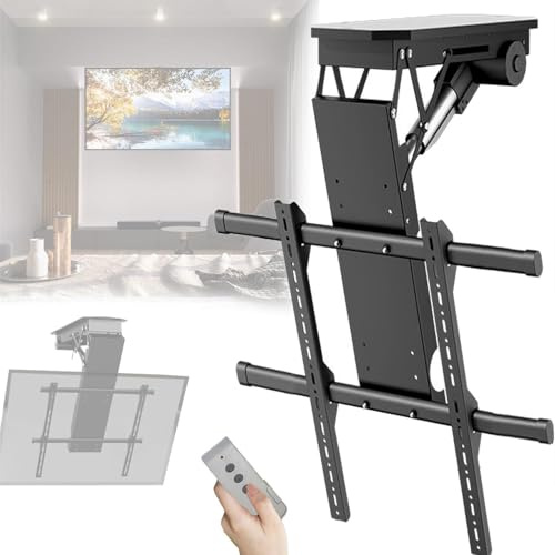 Azcabjie Support De Plafond Motorisé pour Téléviseur avec Télécommande, Compatible avec Les Téléviseurs LCD Incurvés De 50 à 90 Pouces, pour Plafonds Inclinés Et Droits
