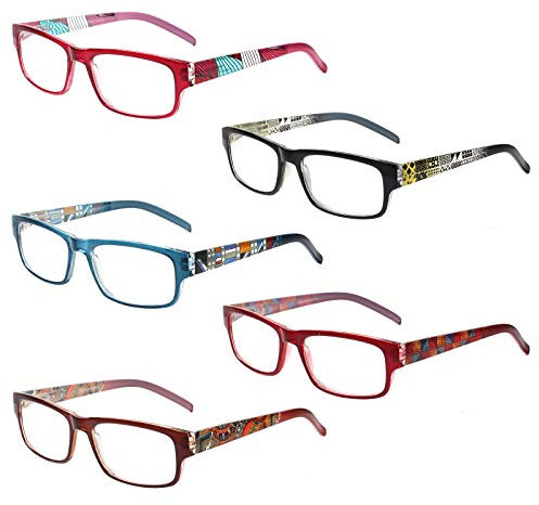 Kerecsen 5 Pack Lesebrille Damen Gute Brillen Hochwertig Mode Federscharniere Komfortabel Lesehilfe fur Frauen (5 Farbe Mischen, 1.75)