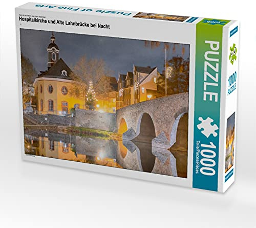 CALVENDO Puzzle Hospitalkirche und Alte Lahnbrücke bei Nacht | 1000 Teile Lege-Größe 64 x 48 cm Foto-Puzzle für glückliche Stunden