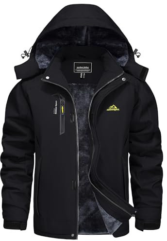 KEFITEVD Winterjacke Herren Warm Gefütterte Arbeitsjacke Softshelljacke Wasserdicht Atmungsaktiv Winter Skijacke Fleece Anorak Schwarz M