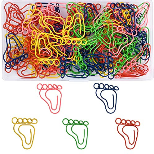 100Pcs Regenbogen Kreative Fußabdruck Papierclips Nette Metall Fußabdruck geformte Lesezeichen Clips für Party Einladungskarte Lehrer Geschenk Notizbuch Bürozubehör Dokument