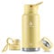 IDEUS Insulated Water Bottle with Straw 32 oz (950 ml), with 3 Leak-Proof Wide Mouth Lids Stainless Steel Water Bottles, Keeps Hot & Cold, Great for Hiking & Biking, Light Yellow