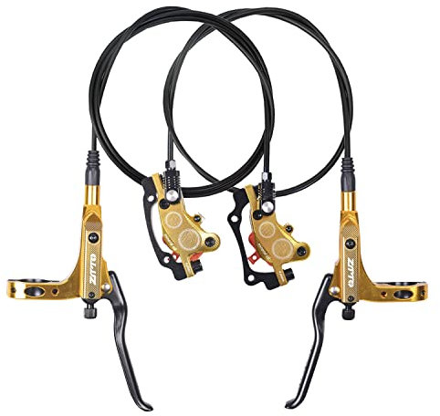 ThinkTop Freno a disco idraulico a 4 pistoni, lavorazione CNC MTB pressione olio per bicicletta 4 pistoni guida pinza freno, sinistra (anteriore) 800/destra (posteriore) 1400mm (oro)