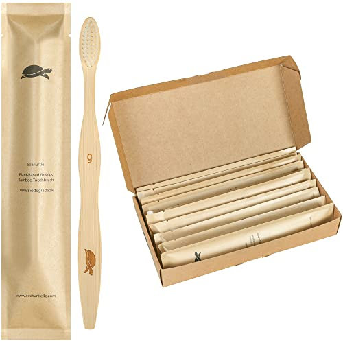 Sea Turtle Plant-Based Bristles, Soft Bamboo Toothbrushes, Individually Sealed (10 Pack)