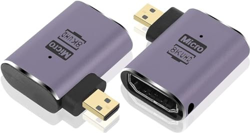 YAODHAOD Adaptateur micro HDMI 8K pack de 2, 2.1 micro HDMI mâle vers HDMI femelle haute vitesse or Platform Converter support 8K@60Hz Pour Tablet caméscopes numériques, projecteurs (Angle droit)