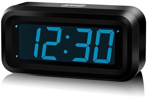 KWANWA Alarm Clock, Digital Clock Battery Operated with Big 1.2'' LED Time Display,Adjustable Brightness,12/24Hr,Portable Cordless,Alarm Clocks Bedside for Travel/Wall/Shelf/Desk (Blue display)