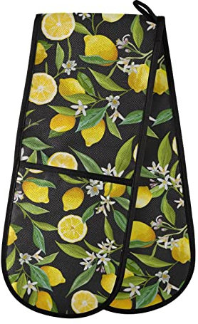Double Oven Glove Fruit Lemon Pattern Heat Resistant Double Ovens Mitt Modern Cooking Gloves Potholders