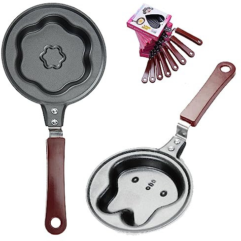 ZoneYan Mini Padella Antiaderente, 2 Pezzi a Forma Piccola (Coniglio, Cuore, Fiore di Prugna, Volto Sorridente) Con Manico Protettivo per Arrostire Uova, Padella per Colazione, Padella per Pancake