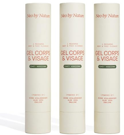 Neo by Nature - 3 x Recharges Gel Douche Corps & Visage - Acide Hyaluronique et Aloe Vera - Lot de 3 Recharges (3 Mois) - 13€ par Recharge - Parfum Forêt Vosgienne - Hydrate et Purifie