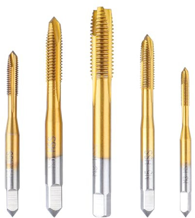 Treki 5 Stück Profi Gewindeschneider Bit Set M3 M4 M5 M6 M8 HSS Titan Gewindebohrer Bit Satz, Metric Gewinde Einschnittgewindebohrer Fertigschneider Maschinengewindebohrer Bit für Gewinde zu Schneiden