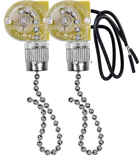 SUN-K Interruptor de Luz de Ventilador de Techo ZE-109 Interruptor de Luz de Dos Cables con Cables de TraccióN para LáMparas de Ventiladores de Techo 2 Piezas de Plata