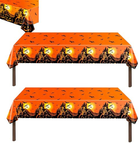 Halloween Tischläufer, Halloween Deko, 2 Stück Wiederverwendbar Halloween Totenkopf Tischdecke Deko Kürbis Deko, für Halloween, Feste, Party Dekoration(137CM*274CM)
