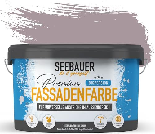 SEEBAUER diy Universal-Fassadenfarbe Violett 2,5L für Außen (No. 930 Purple Blossom) Hoch deckende Fassadenfarbe mit Wetterschutz - Geeignet für Putz, Mauerwerk und Beton