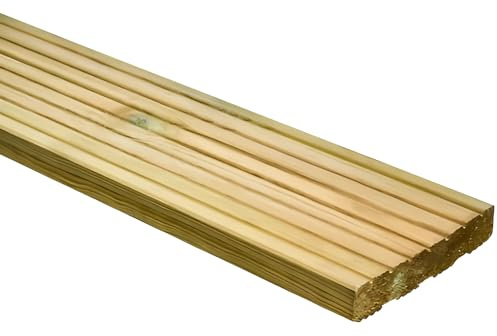 Pressure Treated Timber Deck Board 2400mm x 144mm x 27mm | Heavy Duty Grooved Wooden Decking Plank | Natural Kiln Dried Pine for Outdoor Garden Patio Flooring