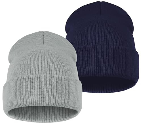 AOOSA beanie-mössa barn, Stil 1: 2-delad mörkblå och grå, 3-10 Jahre | Varma mjuka vintermössor för pojkar och flickor stickad mössa barn, vintermössa barn för vardagen, utomhus höst och vinter