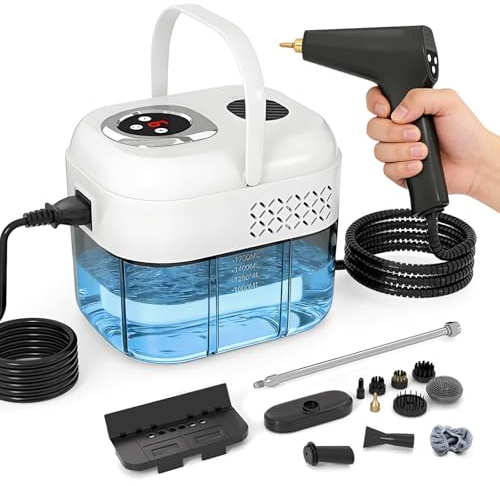 Dampfreiniger, 2500W Dampfreiniger Handgerät, 6 Stufig Einstellbar, 1,7L Wassertank, 120 °C Dampf, 15s Aufheizzeit,Tragbar Dampfreiniger mit 13 Zubehörteilen für Boden, Polstermöbel, Fenster, Auto