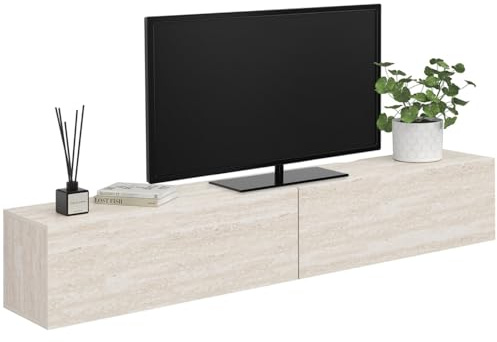 IDMarket - TV-Möbel 180 cm hängend Elio 2 Holztüren Travertin-Effekt