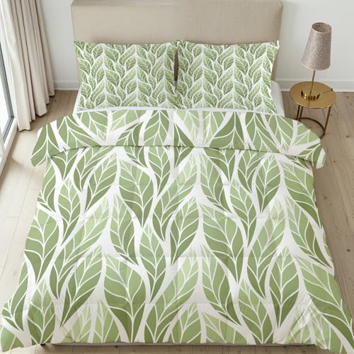 Meugesoi Natur Pflanzen Blätter Bettwäsche 155x220 cm 3teilig - Modern Minimalistisch Bettdecke Ohne Bezug mit 2 Kissenbezüge 80x80 cm, Waschbare Duvet Wendebettwäsche Bedding mit Reißverschluss