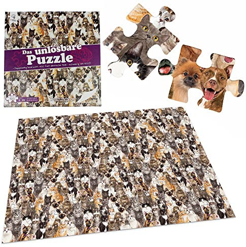 Unlösbares Puzzle | Hundepuzzle & Katzenpuzzle 2-in-1 Motiv | 500 Teile - wie 1000 Teile schwer, da beidseitig Bedruckt | Das unmögliche Puzzle, Schwere Puzzle für Erwachsene, Unmögliches Puzzle