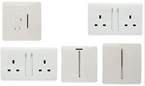 Trendi Switch Interruptores y enchufes brillantes artísticos modernos, para cuarto de servicio/Multi Buy Room Pack en blanco