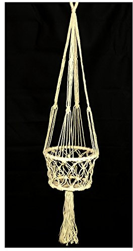 BALI PAPAYA Suspension Pot de Fleur Intérieur Extérieur Déco Jardin Plante Suspendues Cache Pot Macramé Coton Blanc