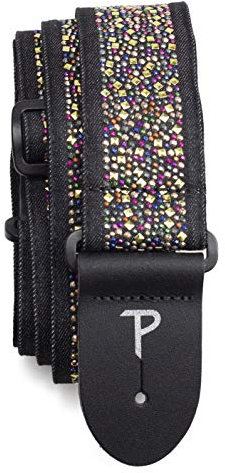 Perri's Leathers Ltd. - Gitarrengurt - Nylon - Jacquard - Strass Bunt - Schwarz - Einstellbar - Für Akustik-/Bass-/Elektrogitarren - Hergestellt in Kanada (TWSR-7108)