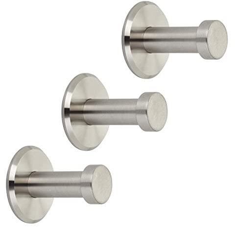 3 Stück SOTECH Garderobenhaken TALEA mit Platte echt Edelstahl massiv inkl. Montagematerial Ø 10/15 mm Länge 30 mm Gesamtlänge 33 mm Wandhaken Handtuchhalter