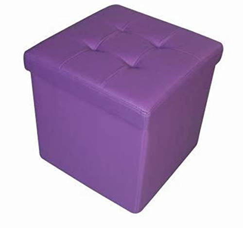 HomeHarmony® Quilted Top Folding Storage Ottoman Seat, Stool, Toy Storage Box Faux Leather (Lilac, Medium)