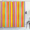 ABAKUHAUS Gestreift Duschvorhang, Vertikale Bunte Zeilen, Stoffliches Gewebe Badezimmerdekorationsset mit Haken, 175 x 220 cm, Orange Rosa