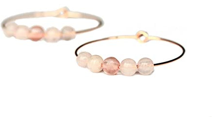 Perlen Creole Rosenquarz aus 316L Edelstahl roségoldfarben