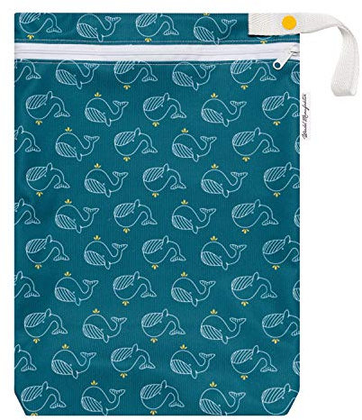 Windelmanufaktur Wetbag, atmungsaktive und wasserabweisende Nasstasche - Made in Germany (groß, Wale)