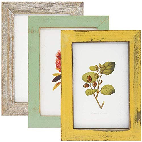 Yokoke Rustikaler Bilderrahmen, 10,2 x 15,2 cm, Bauernhaus-Design, Used-Look, 100 % Altholz, Fotorahmen für Tischplatte oder Wandmontage, vertikal und horizontal, Heimbüro, Galerie-Dekoration, 3 Stück