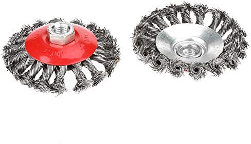 Lot de 4 brosses métalliques - 2 brosses métalliques de 75 mm et 2 brosses plates de 105 mm - Pour meuleuse d'angle M14.