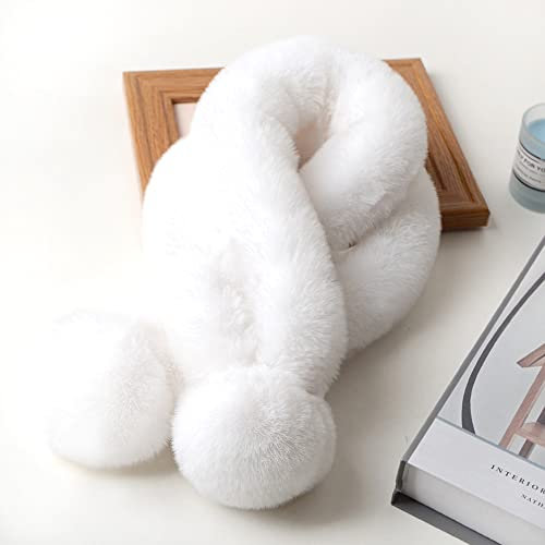 Duories Damen Schal Winter Plüsch, Weich Warm Flauschig Faux Kaninchenfell Winterschal Herbstschal Kunstpelz Fellkragen Schlauchschal Loop Schals HalstüCher für Frauen Mädchen, Weiß, One Size