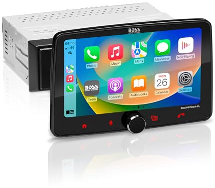 BOSS Audio Systems BVCP9700A-FL Car Radio Stereo System - Apple CarPlay, Android Car, 7 Inch Single Din, Capacitive Touch Screen, Bluetooth Audio and Call Head Unit, Radio Receiver, No CD Player