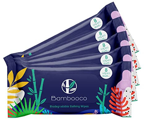 Bambooco Large Biodegradable Shower Bed in Bath Full Body Adult Wet Wipes in Recyclable Packaging - Pack of 40, Festival essentials, Camping essentials, Hiking accessories