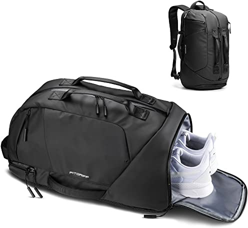 Fitgriff® Sporttasche mit Rucksackfunktion - Rucksack mit Schuhfach & Laptopfach - für Herren und Damen - für Sport, Fitness & Reisen - Trainingstasche, Gym Bag Backpack, Schwarz (35L)