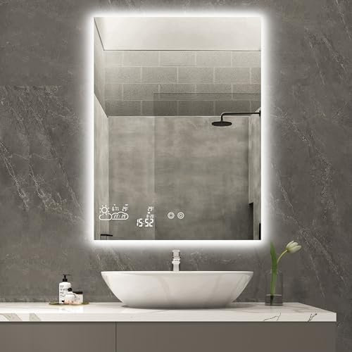 byecold Infrarotheizung 250W Spiegelheizung Spiegel Heizung Infrarot Badspiegel mit Wetter Touchschalter Smart WiFi Badezimmerspiegel mit LED Beleuchtung Warm/Kalt - Vertikal 60X80CM