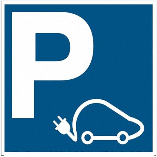 CARTELLO SEGNALETICO QUADRATA ISO 7010 - parcheggio auto elettrica - Adesivo Extra Resistente, Pannello in Forex, Pannello In Alluminio (ADESIVO 10 CM)