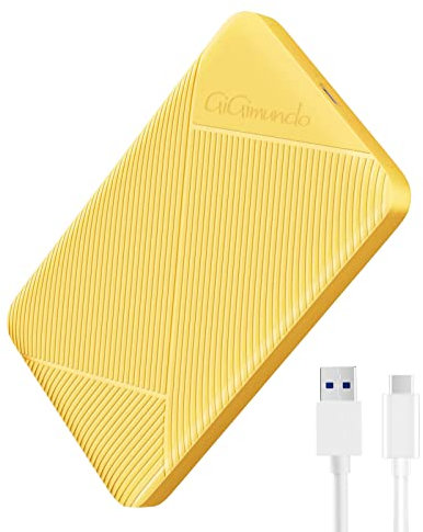 GiGimundo GGPW25-C3 2.5 Inch Hard Drive Enclosure Yellow, UASP SATA III to USB 3.0 SSD Caddy, Compatible HDD Max 9mm, Tool-Free External SSD Enclosure for Xbox PC PS4