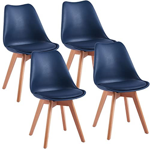 WeHome - Set 4 Sedie Candice, Sedie Sala Da Pranzo O Ufficio, Sedia Ergonomica, Seduta Imbottita Con Cuscino In Similpelle, Sedie Camera, Piedi In Legno Di Faggio, Arredamento Casa (Dark Blue)