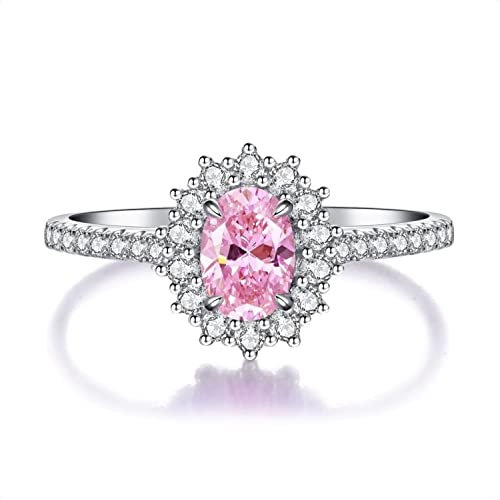 Bellitia Jewelry 925 Sterling Silber Damenring mit Padparadscha Saphir, Ovalschliff Modering mit Rosa Edelstein für Damen, Jubiläumsring Verlobungsring für Damen Schmuckset