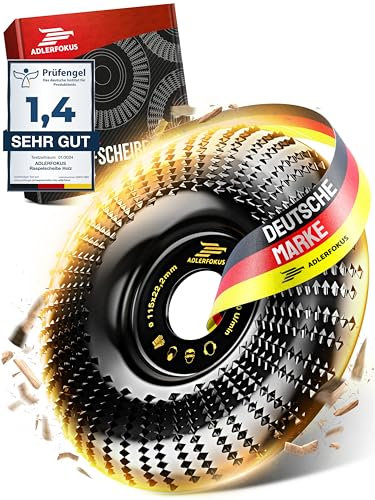 Adlerfokus Holz Schleifscheibe 115mm für Winkelschleifer [EXTRA SCHARF] - Flexscheibe, Wurzelfräse, Lackfräse, Baumstumpffräse, Raspelscheibe - Schleifen Mit Einer Flex