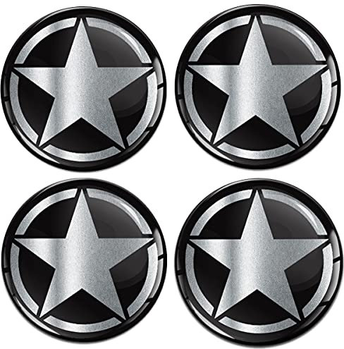 Biomar Labs 4 x 65mm Aufkleber 3D Silikon Für Radkappen Nabenkappen Radnabendeckel Rad-Aufkleber Nabendeckel Silber Army US Star Armee Stern A 4165