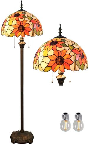 Kinbolas Stehlampe Tiffany Style 16 Zoll Retro Sonnenblume Buntglas Lampenschirm leselampe Vintage stehende lampe Boho Art Deko Schlafzimmer Wohnzimmer standleuchte- Pedal Switch(Color:A-3)