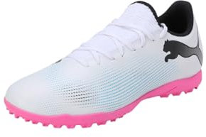 Puma Men Future 7 Play Tt Soccer Shoes, Puma White-Puma Black-Poison Pink, 7.5 UK