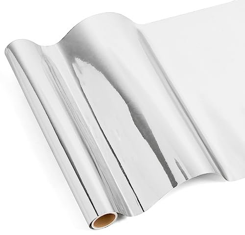 IModeur Metallisch Chrom Silber Vinylfolie Plotter - 30,5 x 125 cm Plotterfolie Silber Vinyl für Cricut, selbstklebendes Vinyl für DIY-Geschenke, Geburtstagsfeier