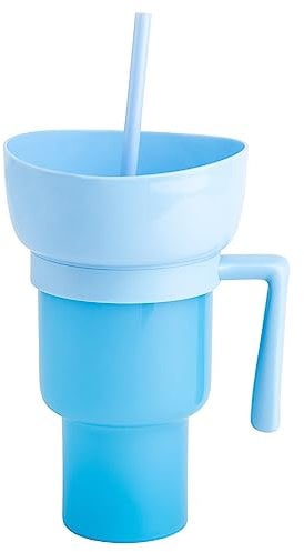 KSIEE Stadium Cups, Cup With Snack Bowl On Top, Stadium Tumbler With Snack Bowl, 2 In 1 Snack Tumbler With Straw For Cinema (Sky blue)