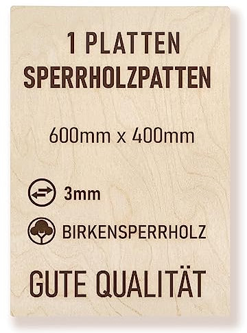 woodmanucom Sperrholzplatte 3mm 1x 600mm x 400mm Platten Aus Birkensperrholz Birkensperrholz Dünne Holz Zuschnitte Bastelholz Platte Sperrholz Holzplatte Laser Basteln Modellbau Holz Deko